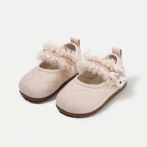 Zapatos de Premarcha Mary Jane para Bebé Niña Cuero Sintético Acolchado Suela Blanda Encaje Conejo Decoración Princesa