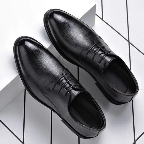 Scarpe Eleganti da Uomo Business a Punta Stringate Scarpe da Matrimonio Formali Stile Coreano Pelle Riciclata Texture Coccodrillo Nero