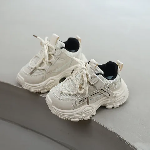 Breathable Synthetic Leather Kids Chunky Sneakers Boys Girls Hook And Loop Soft Sole Toddler Student Daily Running Footwear