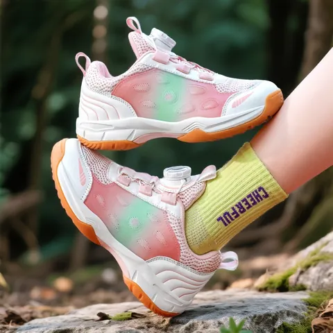 Kids Badminton Shoes Professional Rotating Buckle Breathable Mesh Sneakers For Boys Girls Lightweight Non-slip Training Shoes