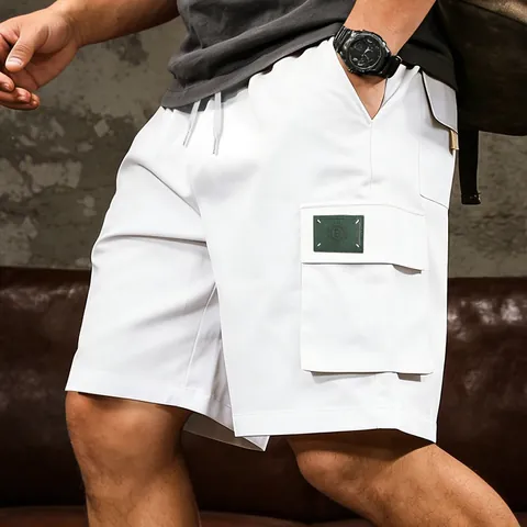 Men Summer New Cargo Shorts Multi Pocket Outdoor Sports Shorts Acetate Fiber Casual Bottom Drawstring Loose Shorts
