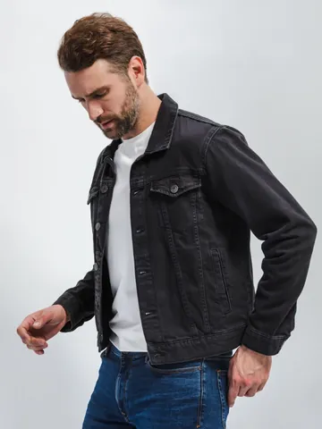 Herren Klassische Revers Denim Jacke Gewaschene Baumwolle Lockere Passform Einreihige Oberbekleidung Lässige Retro Cargo Jacke