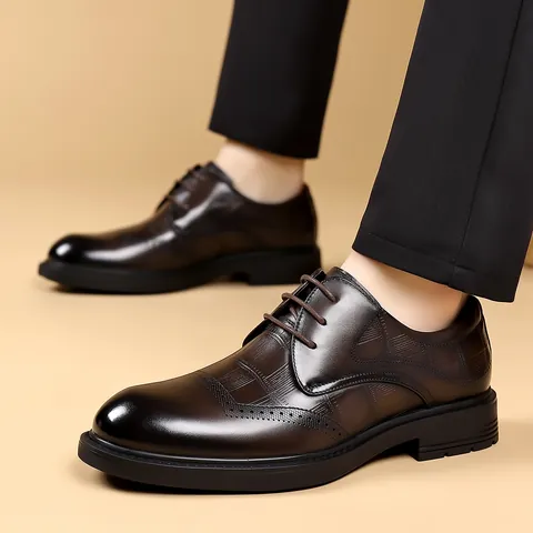 Zapatos de Cuero Formales de Negocios para Hombre Brogue Relieve Oxford Derby Cordones Transpirables Suela de Goma Boda