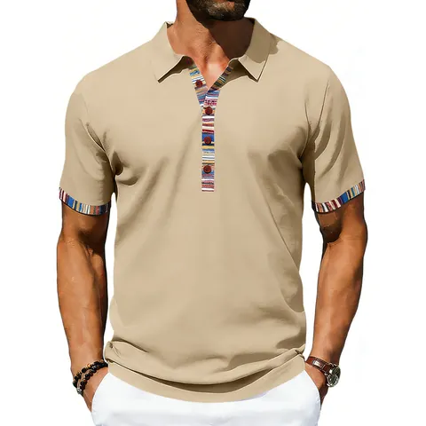 Ανδρική Μπλούζα Polo Navajo Style Color Block Κοντό Μανίκι Πέτο Casual Αναπνεύσιμο Πολυεστέρας Ethnic Καλοκαιρινό Top
