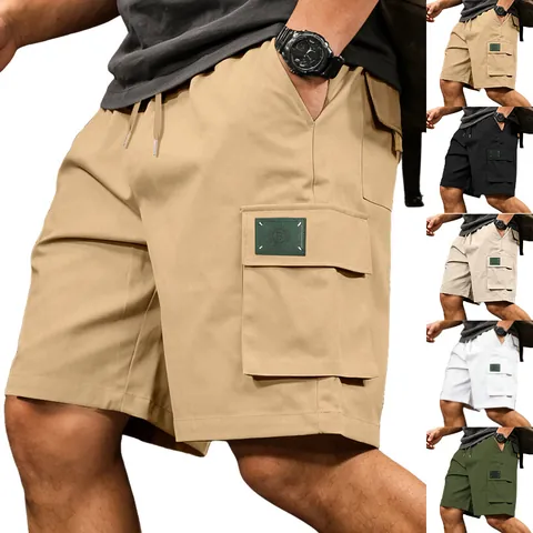 Men Summer New Cargo Shorts Multi Pocket Outdoor Sports Shorts Acetate Fiber Casual Bottom Drawstring Loose Shorts