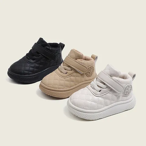 Zapatos de Primeros Pasos de Caña Alta para Bebé Niños y Niñas Suela Blanda Antideslizante Cuero Sintético Transpirable Zapatillas Acolchadas