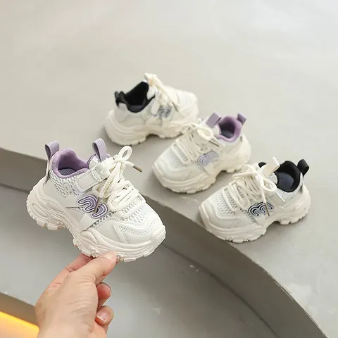 Baskets Chunky Enfants Mode Antidérapant Cuir Synthétique Mesh Respirant Chaussures Dad pour Garçons Filles Loisirs