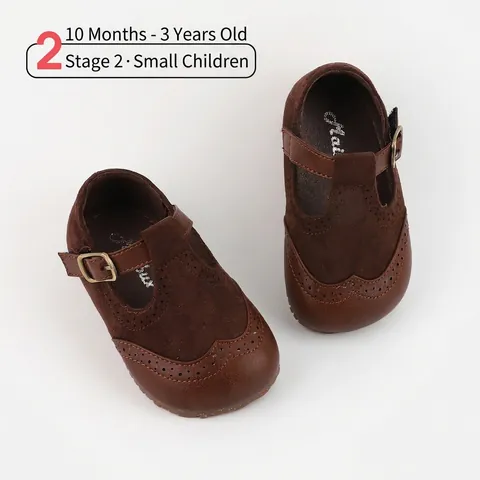 Baby Girl Mary Jane Pre-walker Shoes Microfiber Brogue Punching Non-slip Soft Sole Princess Flat Shoes For Toddler Spring