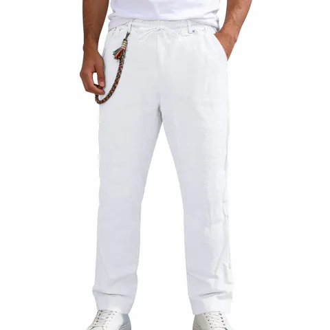 Men Casual Linen Blend Loose Straight Leg Pants Drawstring Waist Minimalist Solid Color Fashion Breathable Trousers