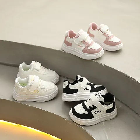 Kids Low Top Thick Sole White Board Shoes Casual Student Running Sneakers For Boys Girls Synthetic Leather Rubber Sole