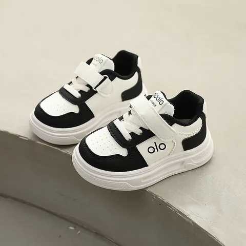 Kids Low Top Thick Sole White Board Shoes Casual Student Running Sneakers For Boys Girls Synthetic Leather Rubber Sole