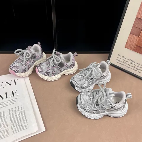 Baskets en Maille Respirante pour Filles Chaussures Dad en Patchwork de Microfibre Semelle Souple Légère Chaussures de Course pour Enfants Sportifs Décontractés