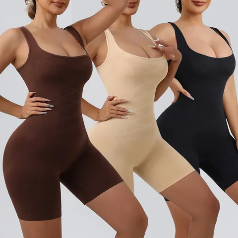 Women Plus Size Seamless Bodysuit Shapewear Tummy Control Butt Lifter Wide Strap Mid Thigh Bodysuit Shapewear For Recovery