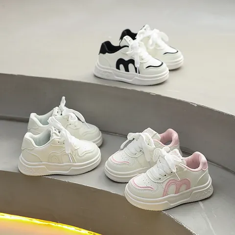 Girls Fashion Skate Shoes Kids Casual Sneakers Synthetic Leather Anti Slip Velcro Flat Shoes For Toddler Spring Autumn