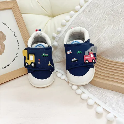 Toddler Boy Canvas Soft Sole First Walkers Cartoon Engineering Vehicle Excavator Print Infant Casual Shoes Hook and Loop