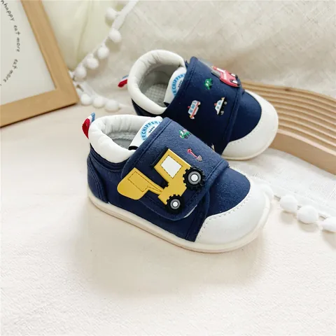 Toddler Boy Canvas Soft Sole First Walkers Cartoon Engineering Vehicle Excavator Print Infant Casual Shoes Hook and Loop
