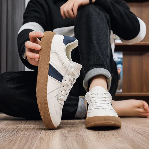 Men's Vintage GAT Style Sneakers Split Leather Casual Shoes With Gum Sole Retro German Army Trainer Fashion Board Shoes