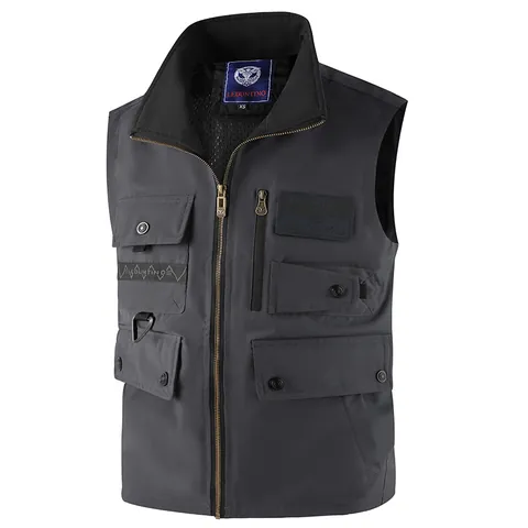 Unisex Outdoor Waterproof Lightweight Vest Polyester Slim Fit Stand Collar Multi-pocket Sports Sleeveless Top For Spring Autumn