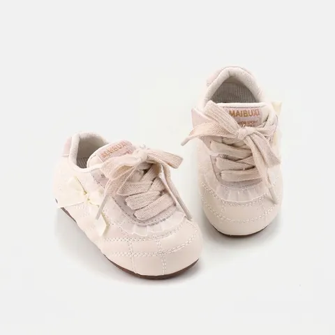 Girls Toddler Princess Shoes Microfiber Leather Soft Sole Anti-slip Sneakers With Ribbon Bow Lace Sweet Casual Walking Shoes