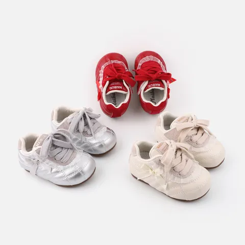 Girls Toddler Princess Shoes Microfiber Leather Soft Sole Anti-slip Sneakers With Ribbon Bow Lace Sweet Casual Walking Shoes