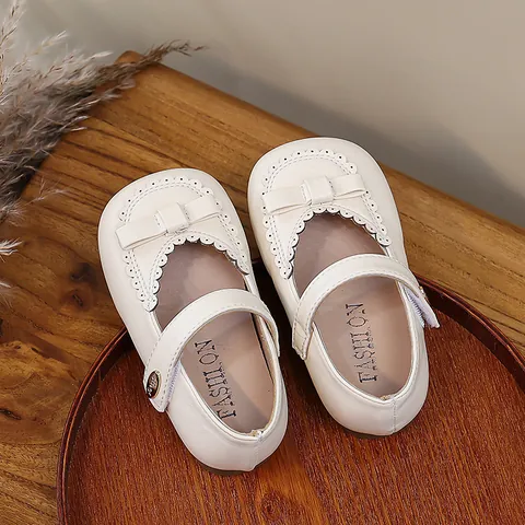 Korean Style Girls Mary Jane Princess Shoes With Bow Scalloped Edges Soft Sole Non-Slip Toddler Party Wedding Dress Shoes