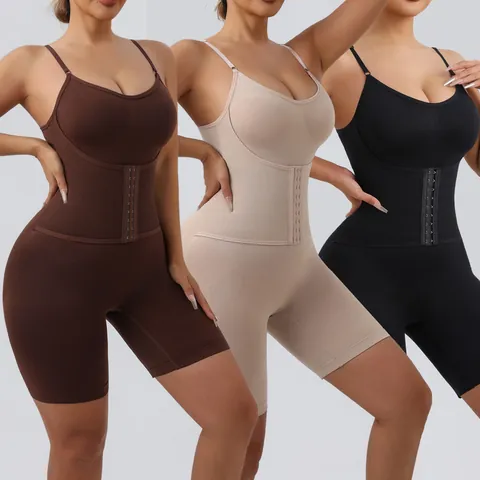 Women High Elasticity Tummy Control Bodysuit Shapewear With Hook And Eye Closure Adjustable Straps Butt Lifting Seamless Body Shaper