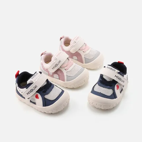 Toddler Baby First Walkers Sneakers Breathable Microfiber Leather Soft Sole Velcro Color-Block Shoes For Boys Girls