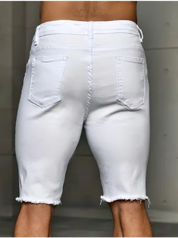 Men's Distressed Denim Shorts Slim Fit Ripped Jean Shorts With Frayed Hem Casual Summer Stretch Cotton Shorts For Men