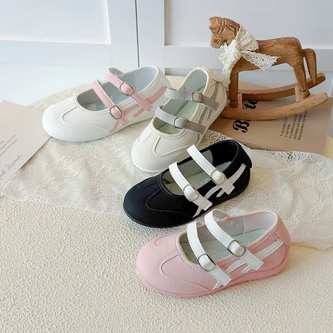 Kids Casual Mary Jane Shoes Patchwork Mesh Flat Round Toe Sneakers For Boys Girls Non-Slip Soft Sole Breathable Walking Shoes