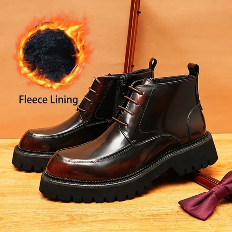 Men First Layer Cowhide Martin Boots Burnished Thick Sole Warm Winter Boots British Business Casual Leather Short Boots