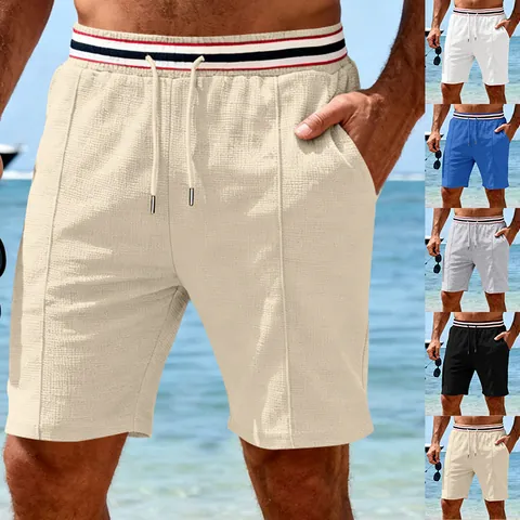 Men American Quick-Dry Waffle Knit Shorts Loose Fit Breathable Athletic Running Basketball Shorts Summer Beach Vacation Striped Waistboard Bottom