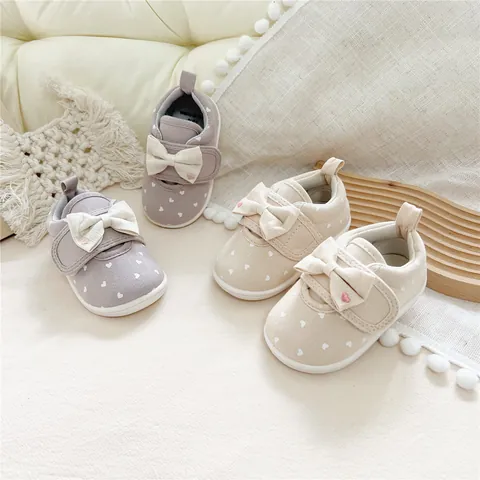 Baby Mädchen Lauflernschuhe Süßer Herz-Druck Segeltuch Kleinkind Schuhe Mit Schleife Klettverschluss Weiche Sohle Prinzessinnen-Schuhe