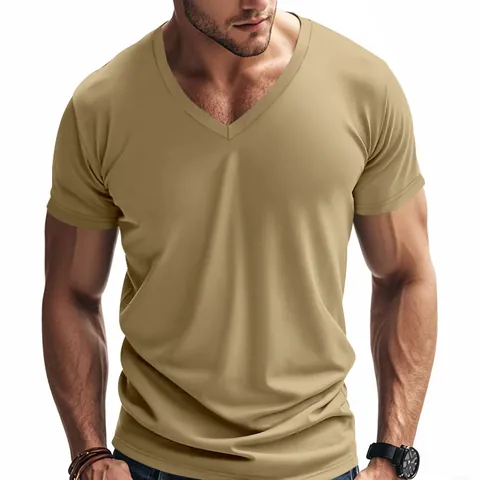Ανδρικό T-Shirt Slim Fit με Λαιμόκοψη V από Πολυεστέρα Μονόχρωμο Κοντό Μανίκι Καλοκαιρινό Basic Muscle Top Casual