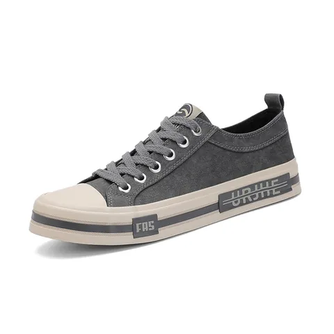 Chaussures en Toile Décontractées pour Hommes Respirantes Tige Basse Lacets Baskets Plates Couleur Unie Mode Style Coréen