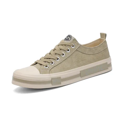 Chaussures en Toile Décontractées pour Hommes Respirantes Tige Basse Lacets Baskets Plates Couleur Unie Mode Style Coréen