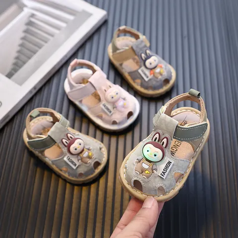 Sandalias de Verano para Bebé Conejo de Dibujos Animados Luz LED Chirriante Antideslizante Suela Blanda Punta Cerrada Calzado Infantil