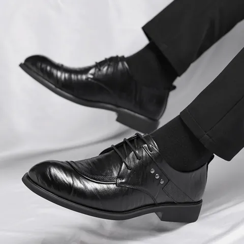 Chaussures de Ville Formelles en Cuir pour Hommes Bout Pointu à Lacets Style Britannique pour Mariage Travail