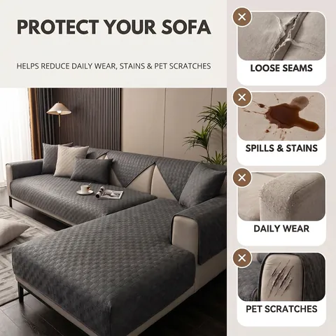 Technical Cloth Waterproof Sofa Cushion Quilted Grid Non-slip Sofa Slipcover Modern Minimalist Universal Furniture Protector
