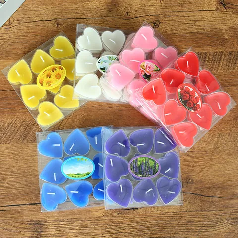 Heart Shaped Scented Candles Tea Lights Paraffin Wax Plastic Case Smokeless Romantic For Valentines Day Wedding Decor
