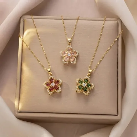 Rotating Flower Pendant Necklace For Women Titanium Steel Copper Zirconia Inlaid Fashion Commuting Jewelry Gift