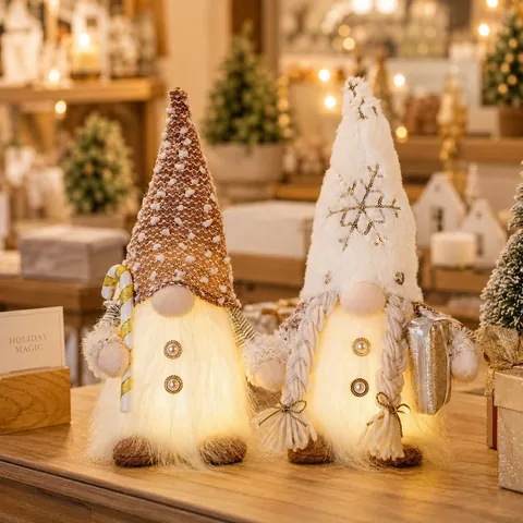 Bambola di Peluche Gnomo di Natale Luminosa Con Luci LED Paillettes Rudolph Senza Volto Decorazione per Finestra Casa Festa