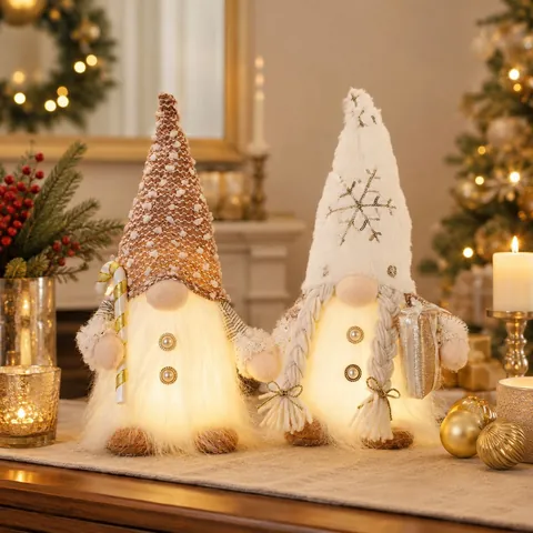Bambola di Peluche Gnomo di Natale Luminosa Con Luci LED Paillettes Rudolph Senza Volto Decorazione per Finestra Casa Festa