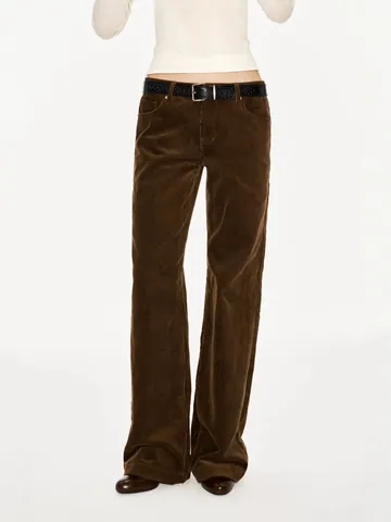 Pantalon Décontracté en Velours Côtelé Style Maillard Rétro pour Femmes Couleur Unie Jambe Droite Ample pour Automne Hiver Bottom