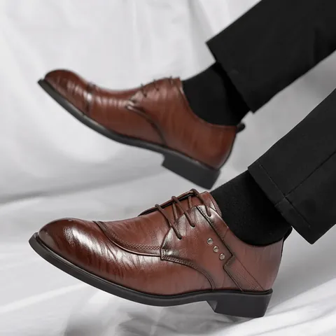 Chaussures de Ville Formelles en Cuir pour Hommes Bout Pointu à Lacets Style Britannique pour Mariage Travail