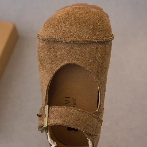 Girls Mary Jane Princess Shoes Faux Leather Toddler Flats With Lace Trim Retro Metal Buckle Soft Sole Kids Footwear