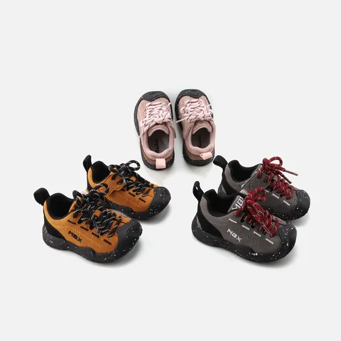 Kids Soft Sole Casual Shoes Pigskin Anti-slip Outdoor Sneakers For Toddler Boys Girls Contrast Color Hook And Loop Shoes
