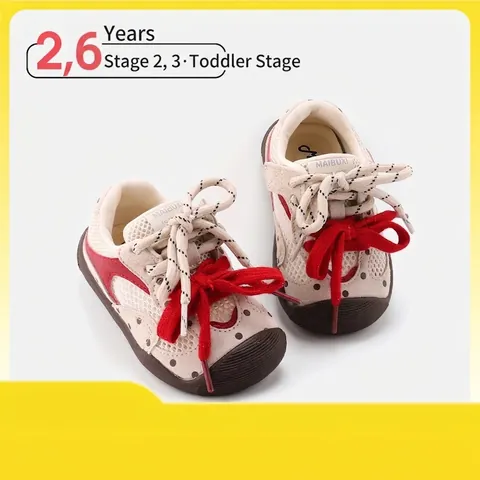 Toddler Kids Baby Pre-walker Shoes Pigskin Natural Rubber Sole Polka Dot Sneakers Boys Girls Outdoor Casual Shoes