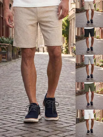 Men Sporty Casual Shorts Set Waffle Texture Grid Design Summer Loose Fit Top And Bottom Lightweight Solid Color Athletic Wear