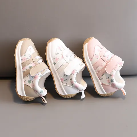 Toddler First Walker Shoes Microfiber Leather Pastoral Floral Soft Sole Non Slip Hook And Loop For Baby Girls Fashion Sneakers