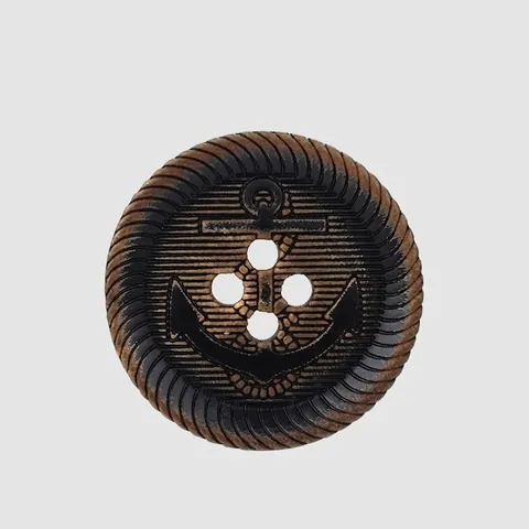 Vintage Genuine Black Horn Buttons For Coats Suits Nautical Anchor Carved Decorative Four Hole Round Sewing Buttons For Men Women Clothing